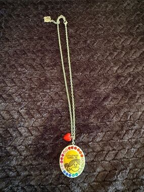 Little Miss Rainbow Heart Pendant Necklace in Silver and Red